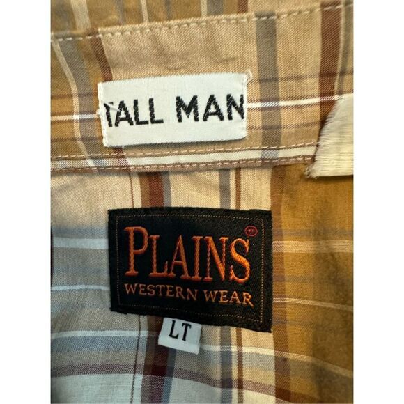 Plains Mens Vintage Plaid Pearl Snaps Shirt Size Large Tall - Picture 3 of 3